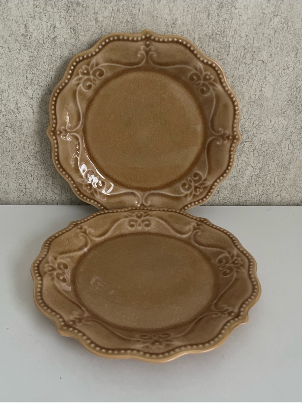 The Pioneer Woman Paige Amber Crackle Beaded Dessert Plate 8” Set of 2 Farm
